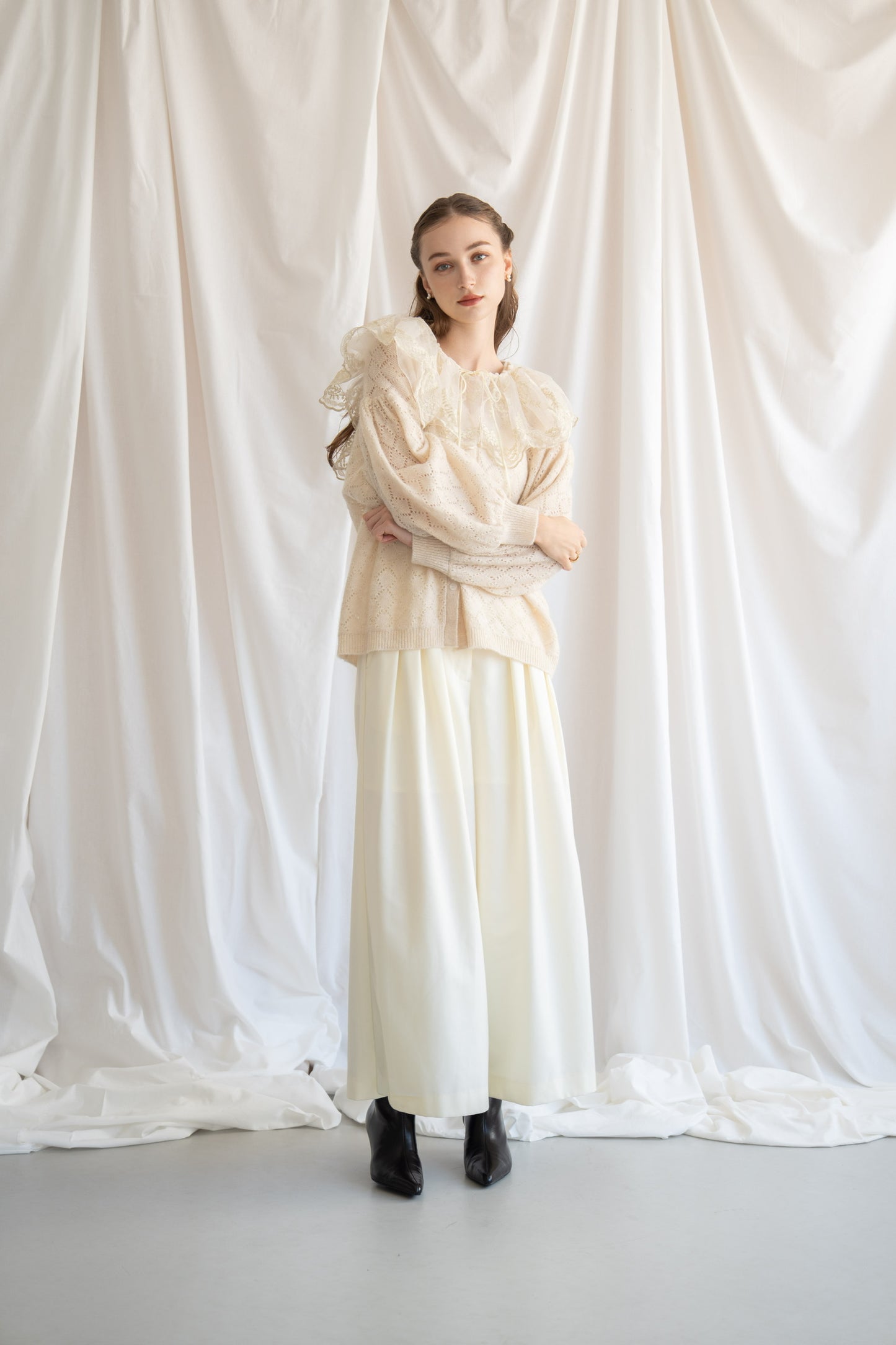 sheer frill knit cardigan