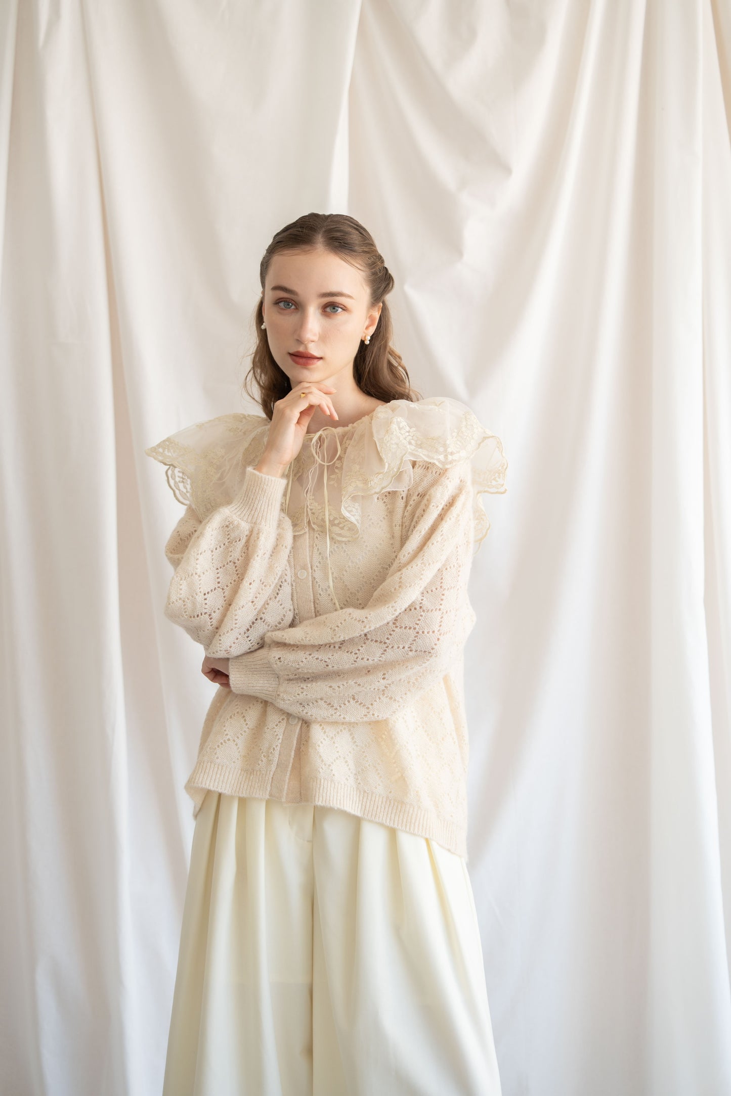 sheer frill knit cardigan