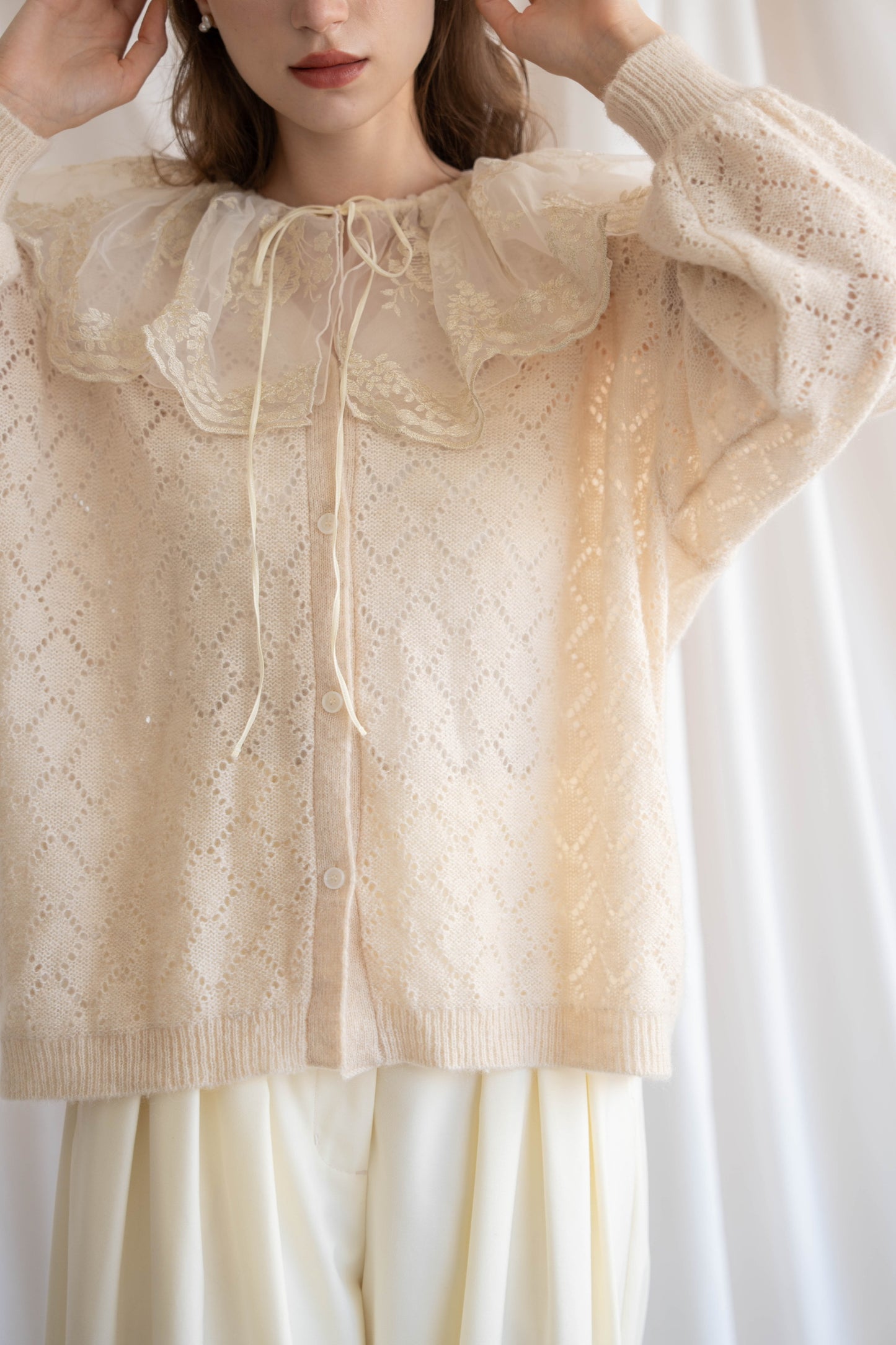 sheer frill knit cardigan