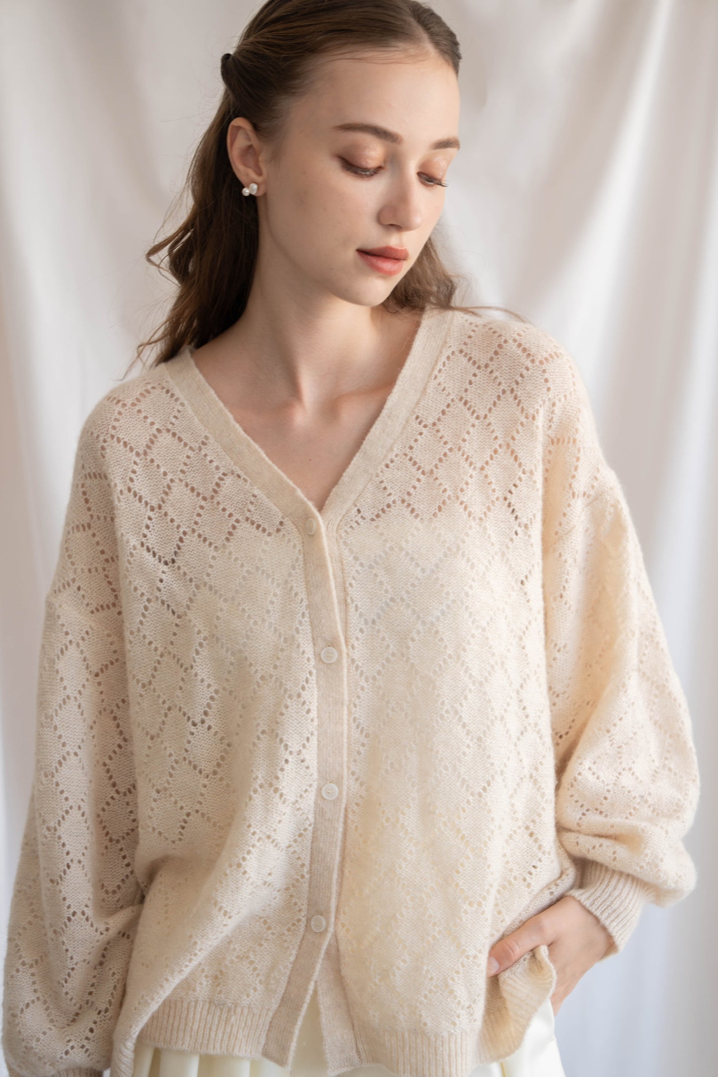 sheer frill knit cardigan