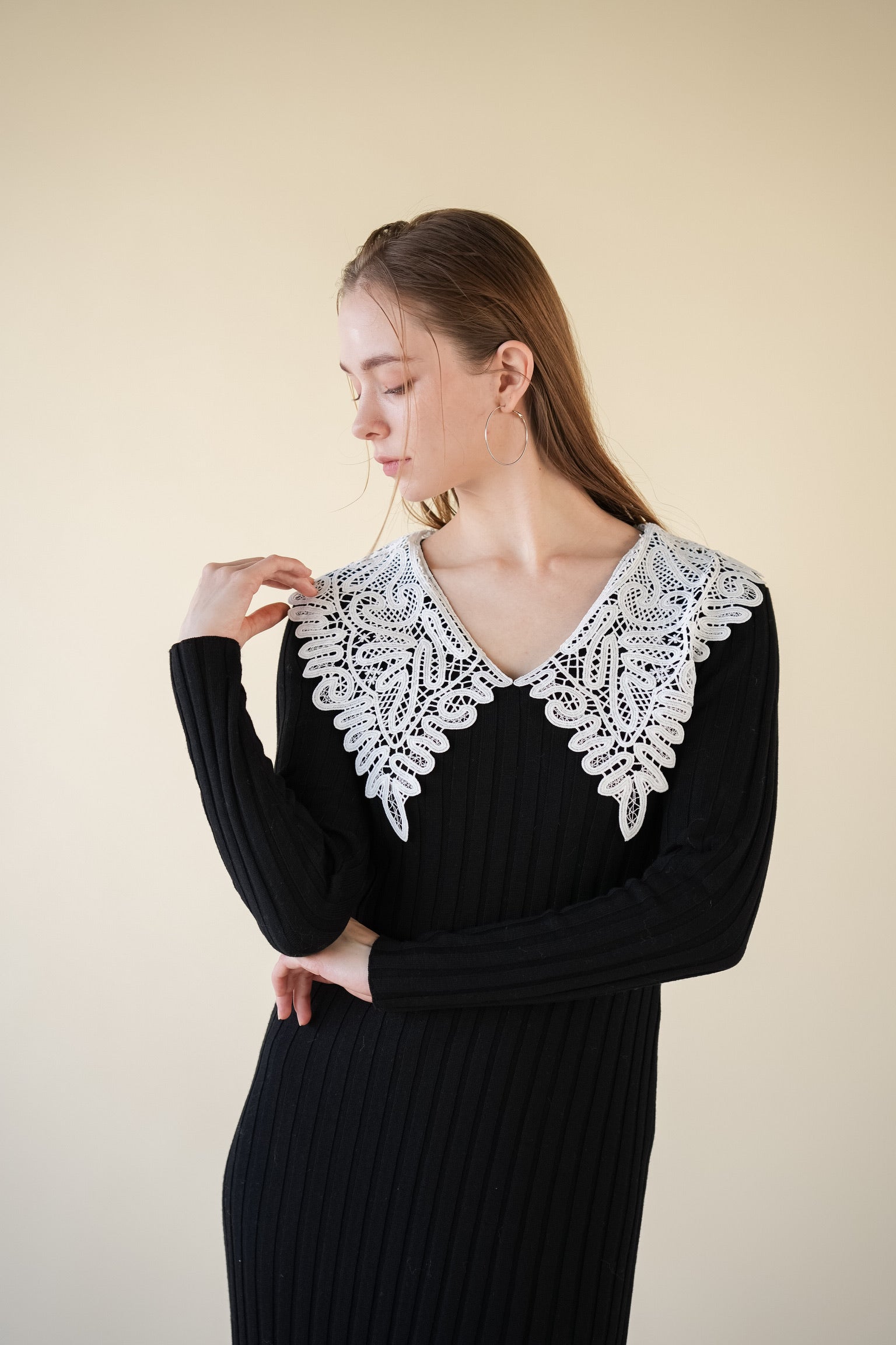 lace collar knit one-piece – Acka online store