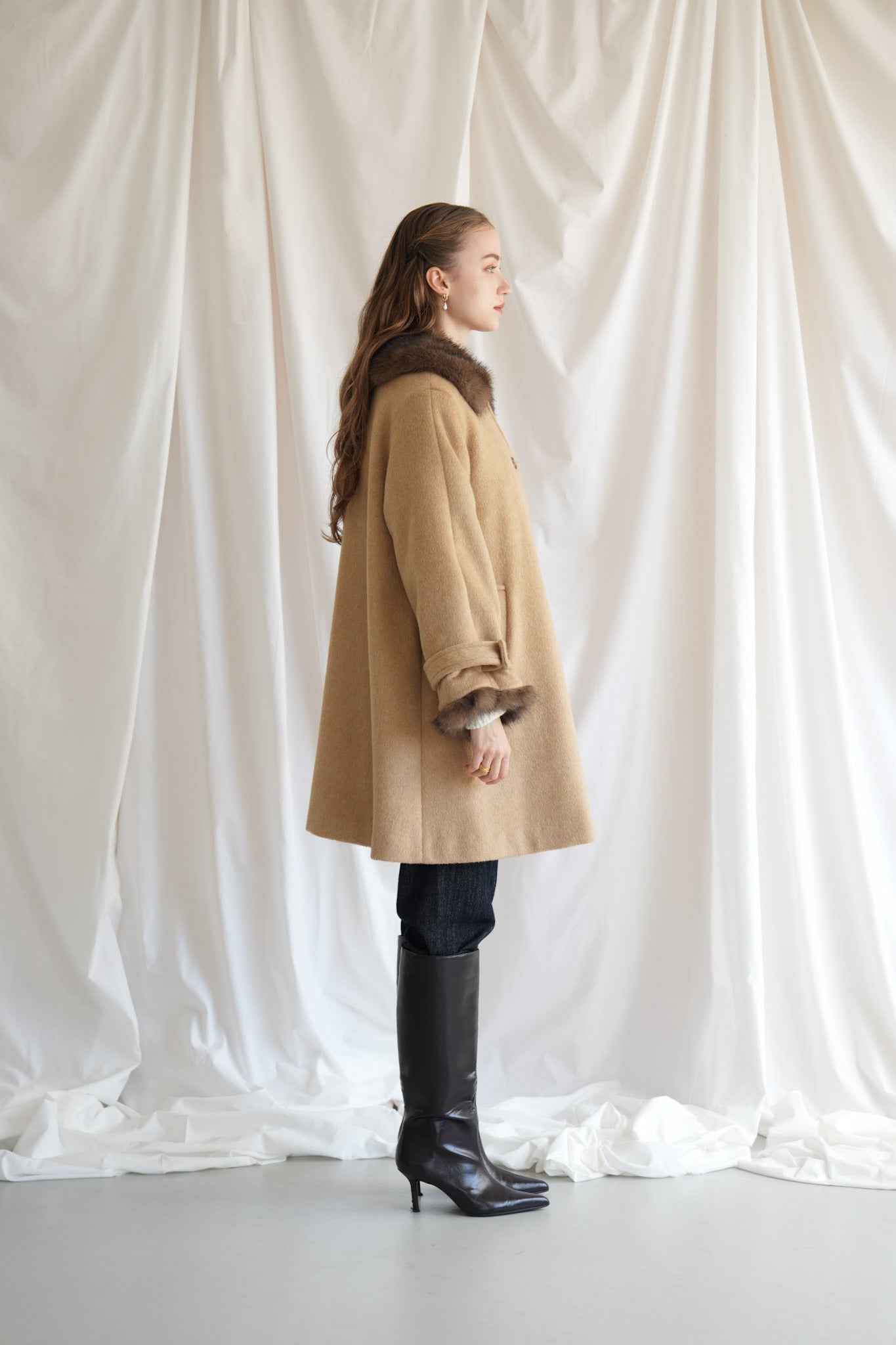 Acka fur flare middle coat ベージュ fur flare middle coat – Acka online store