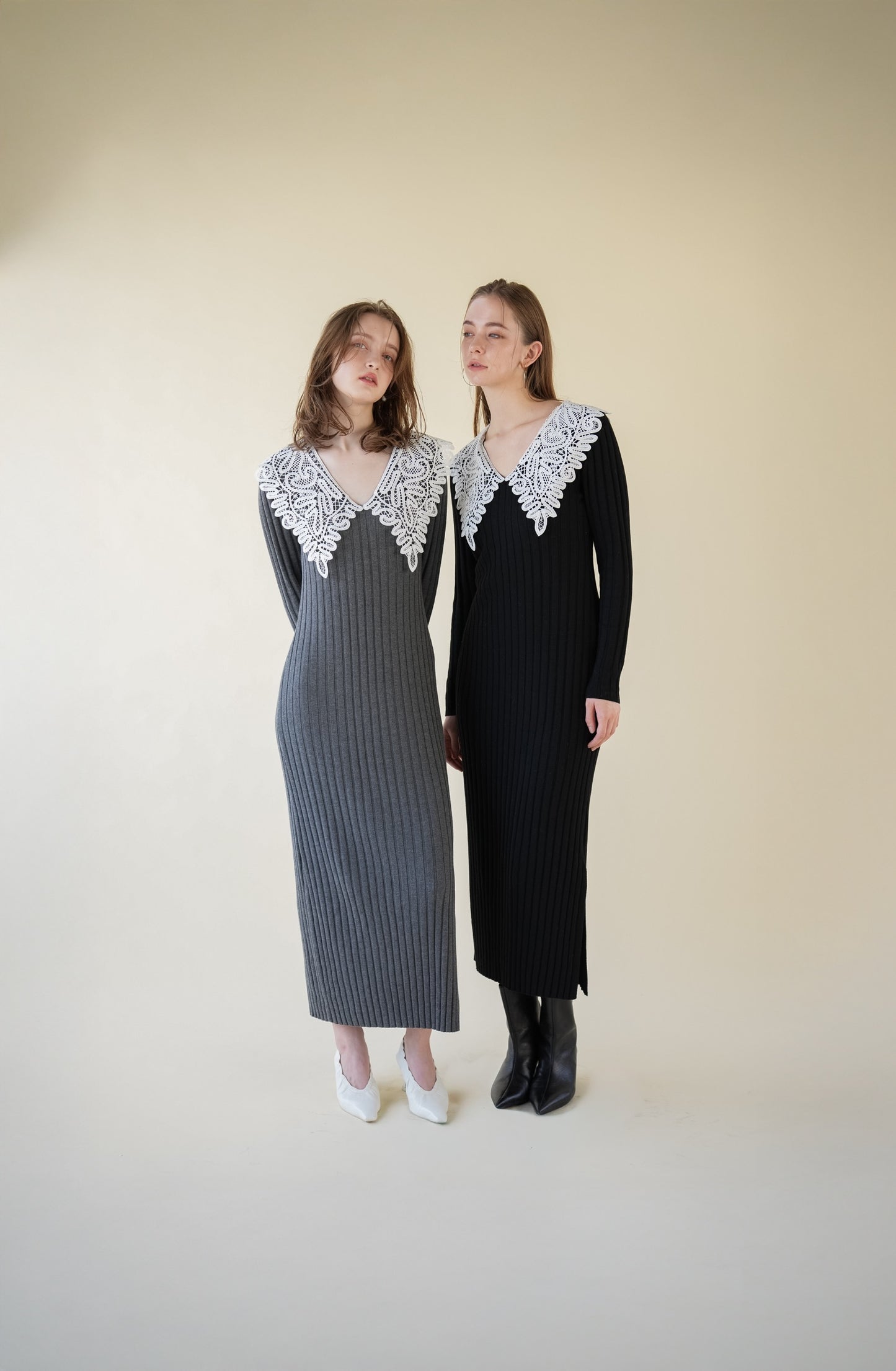 lace collar knit one-piece