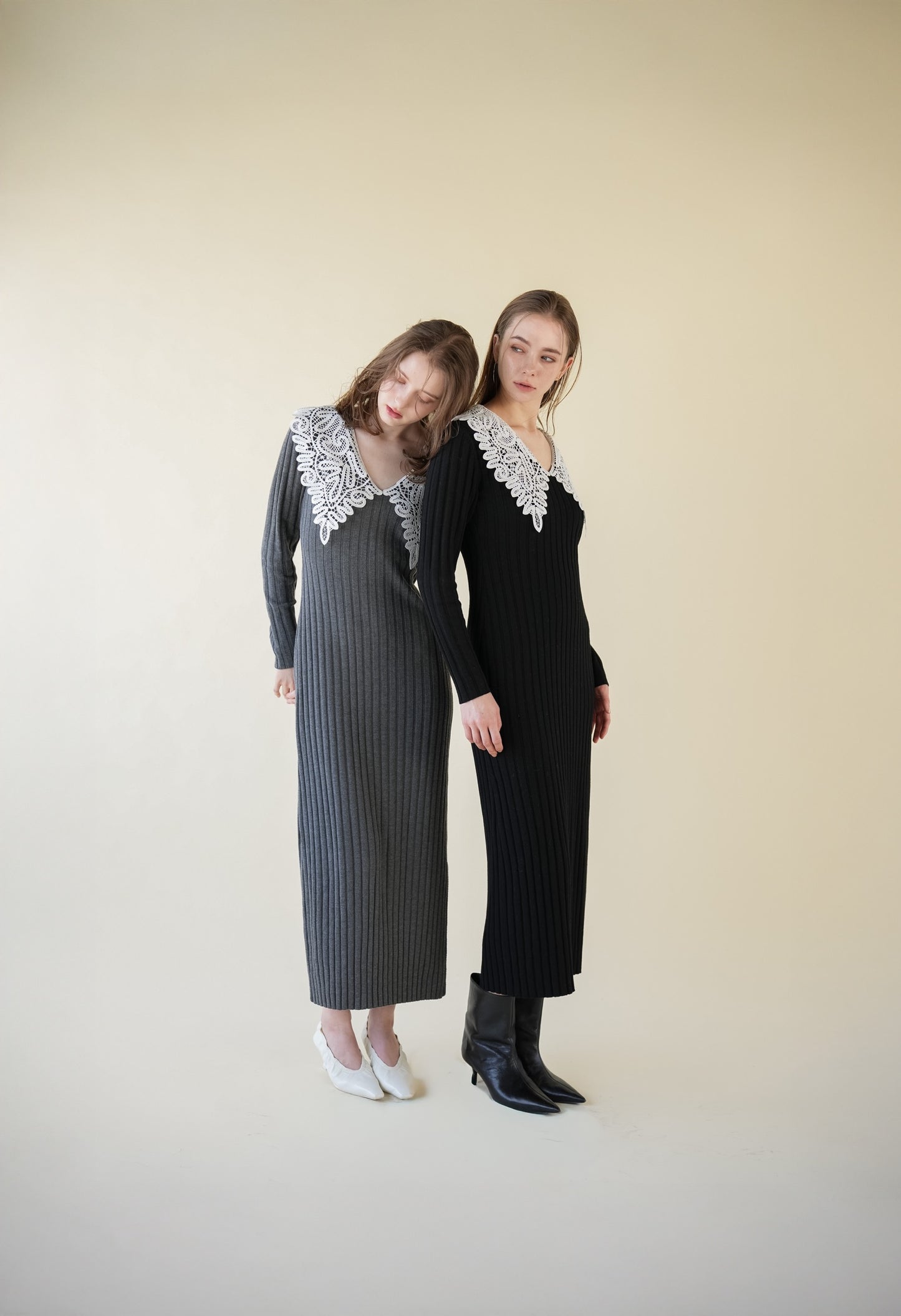 lace collar knit one-piece