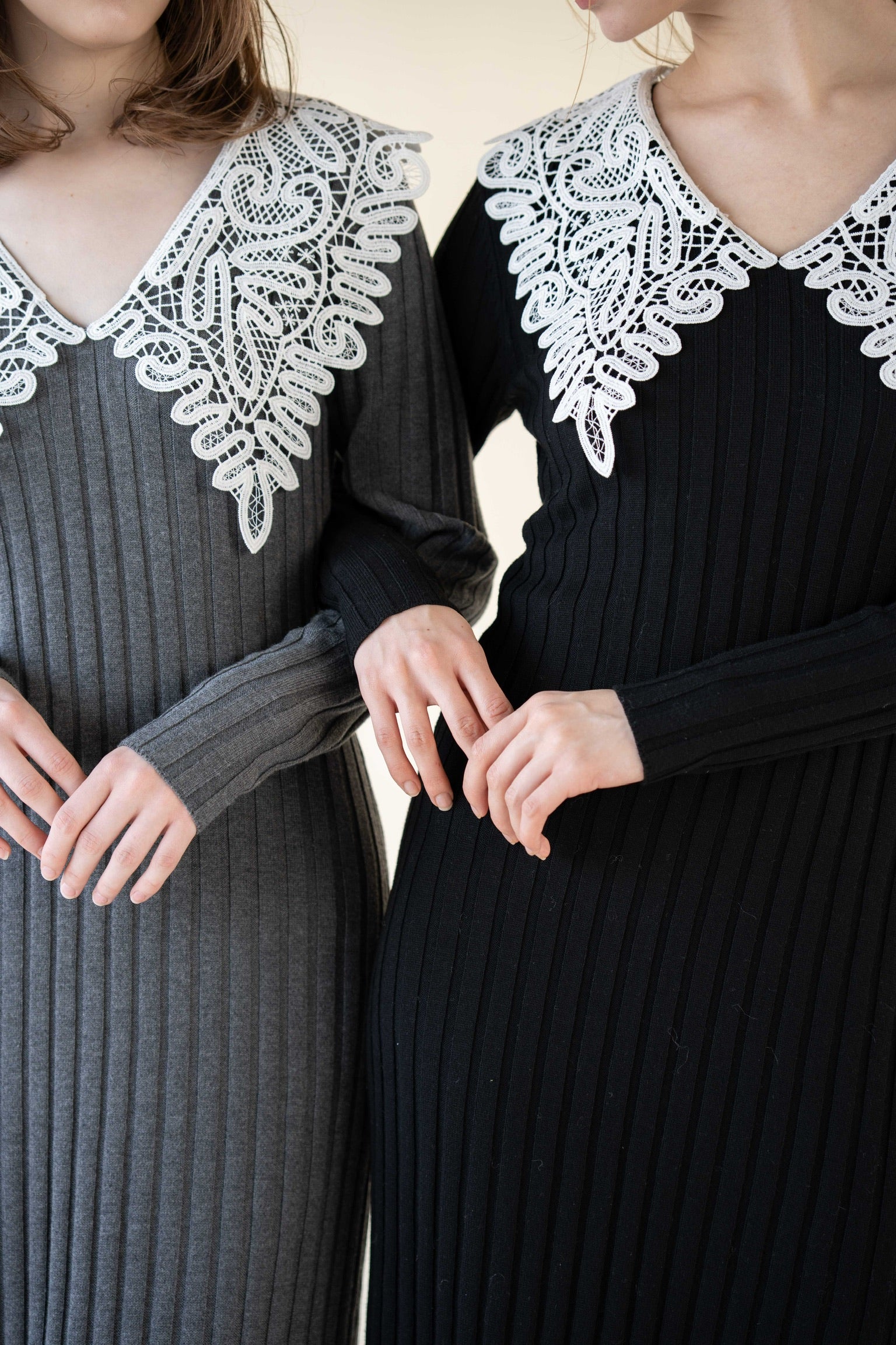 lace collar knit one-piece – Acka online store