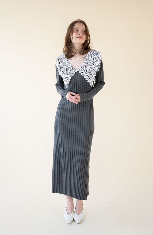 lace collar knit one-piece
