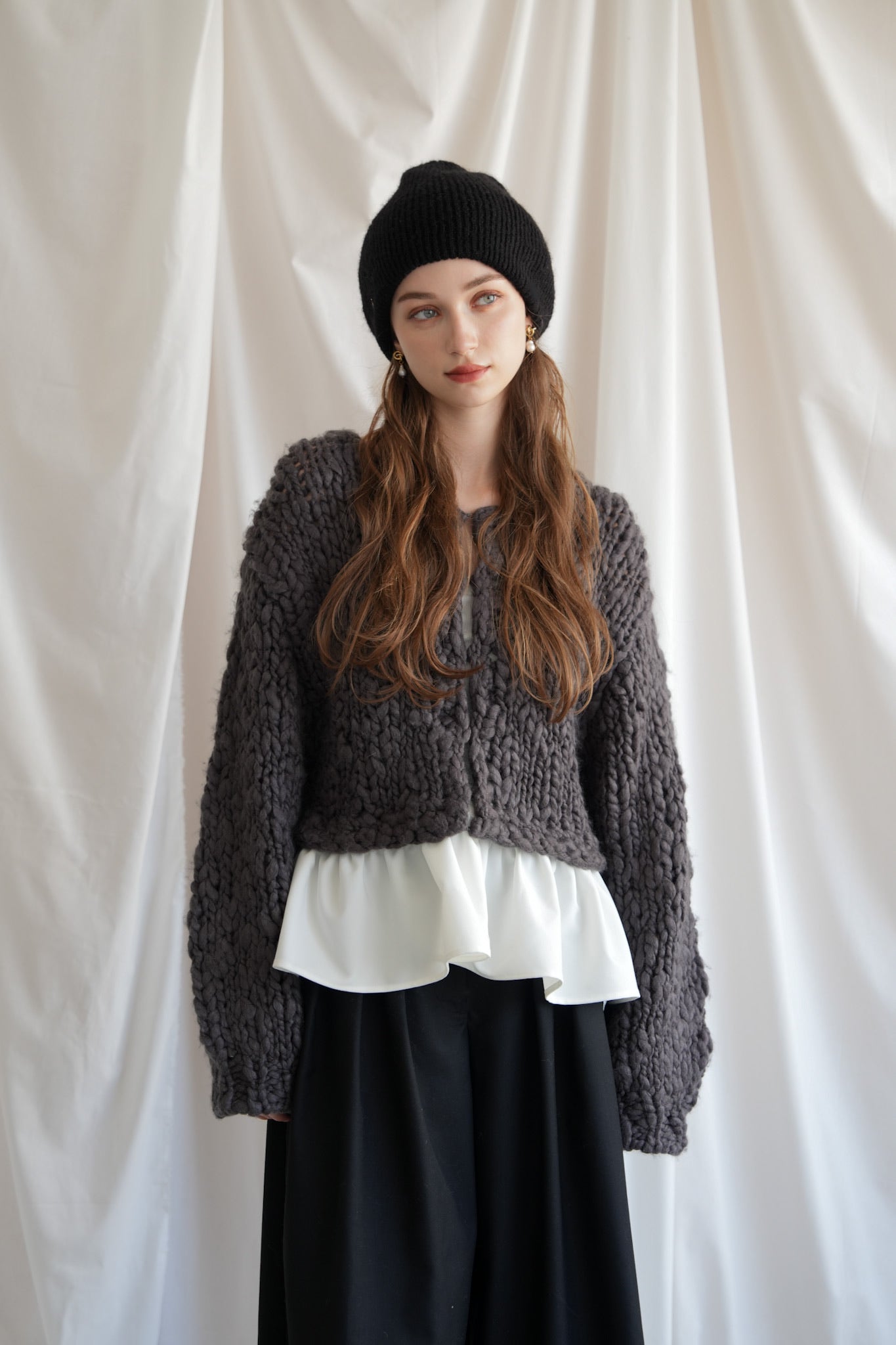 トップス Acka mix knit cardigan トップス Acka mix knit cardigan lace collar knit cardigan