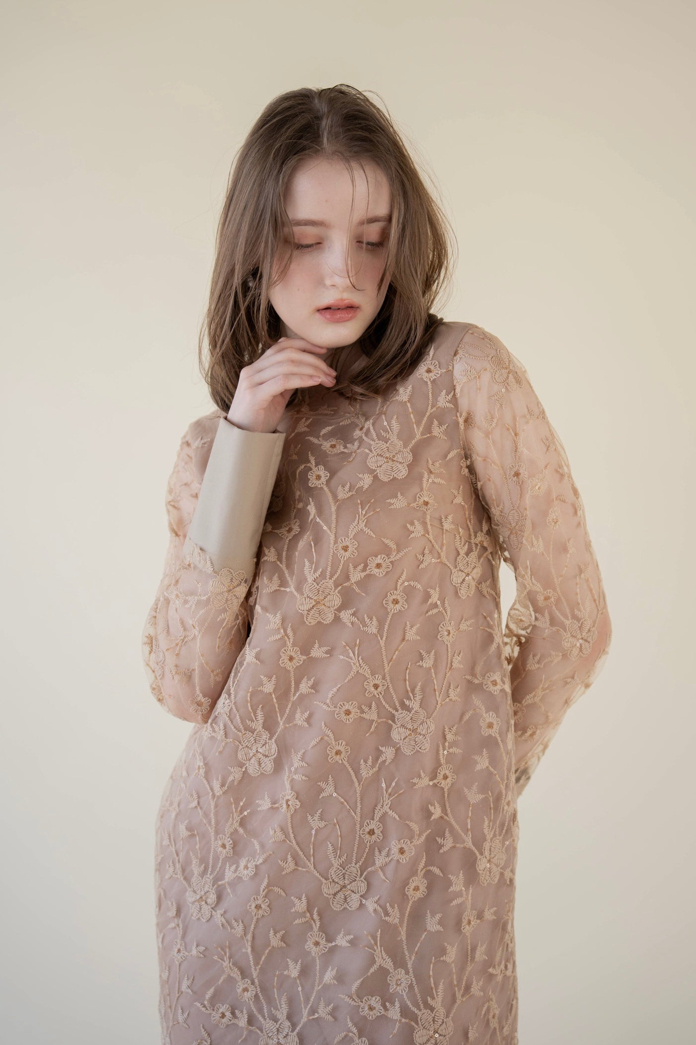 lace motif long dress