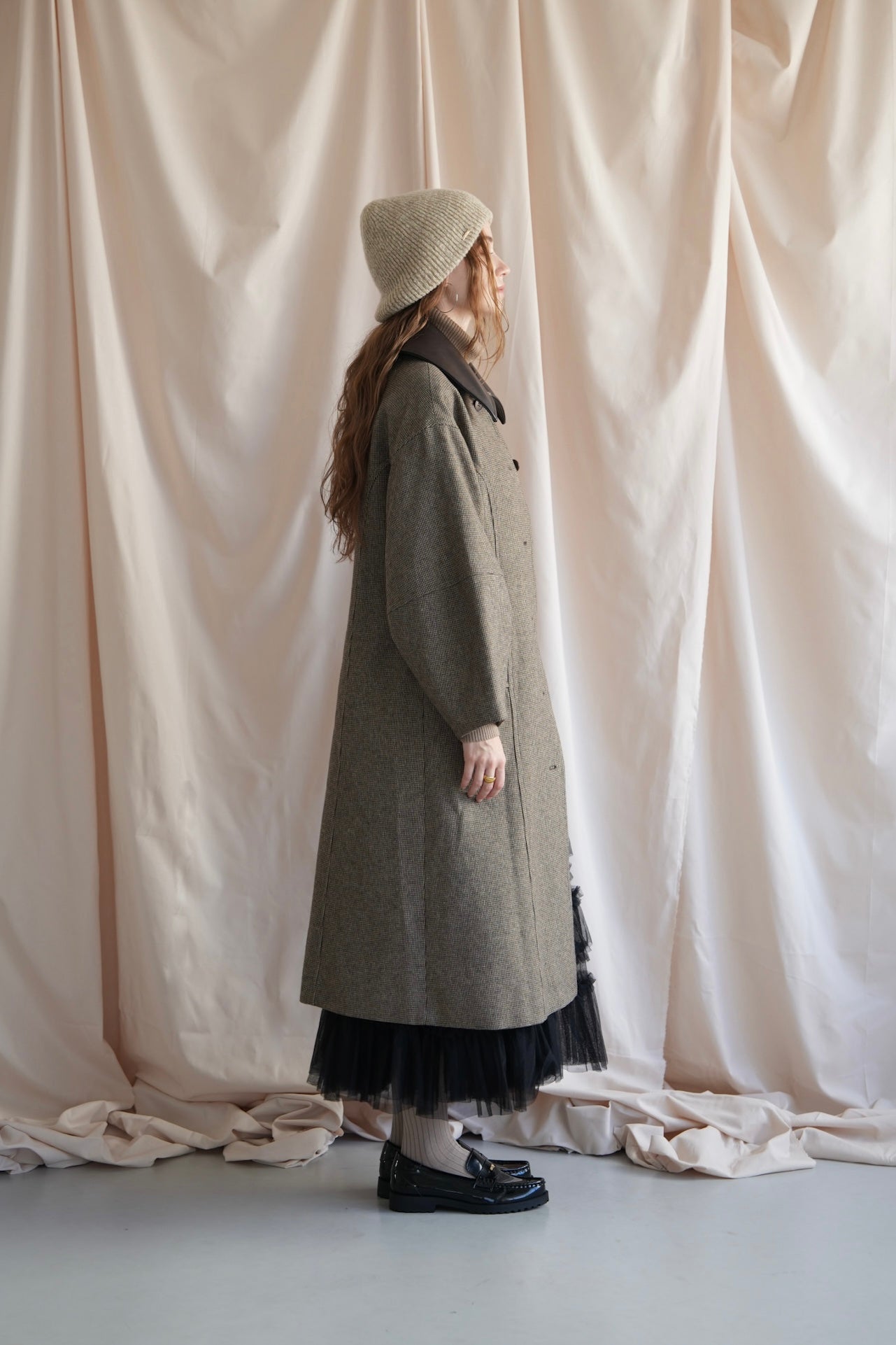 leather point check coat – Acka online store