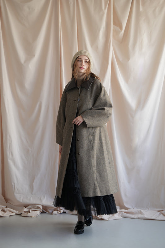 leather point check coat