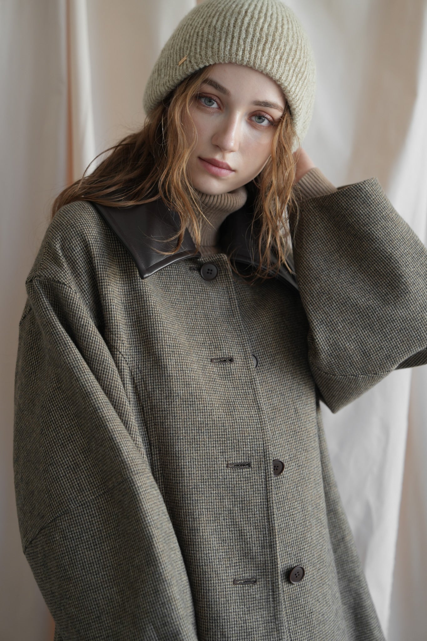 leather point check coat – Acka online store