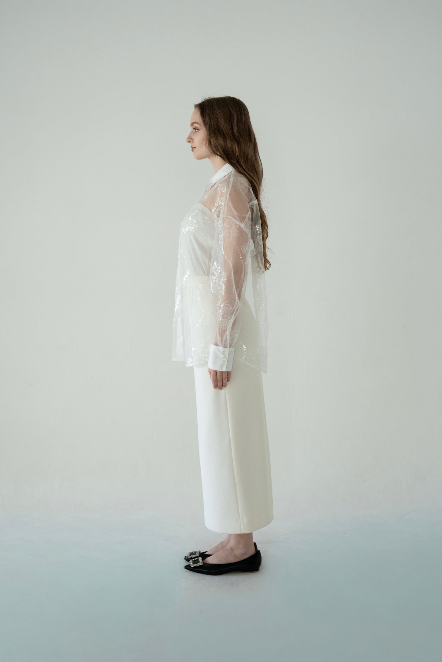 sequin flower sheer shirt