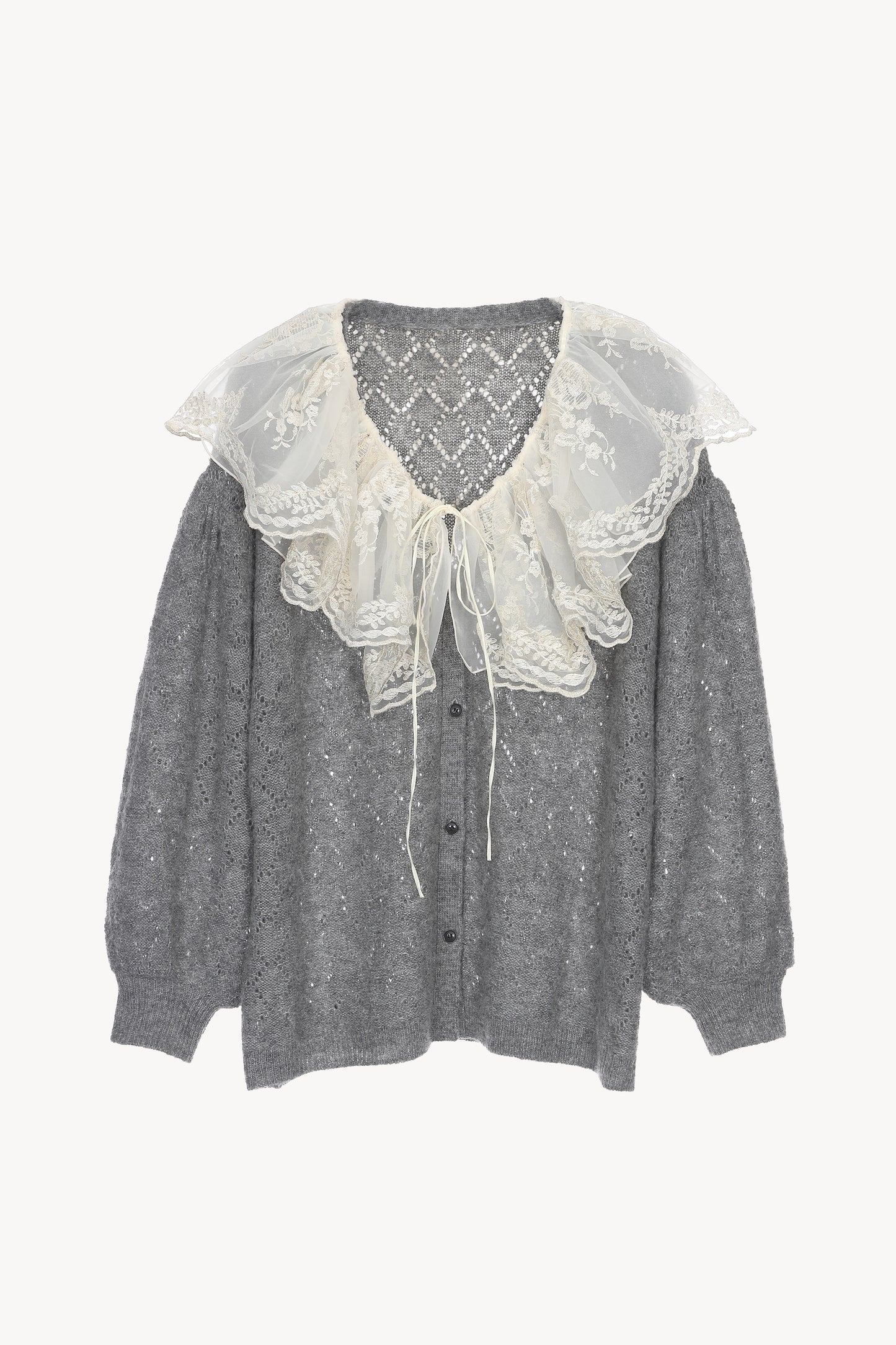 sheer frill knit cardigan