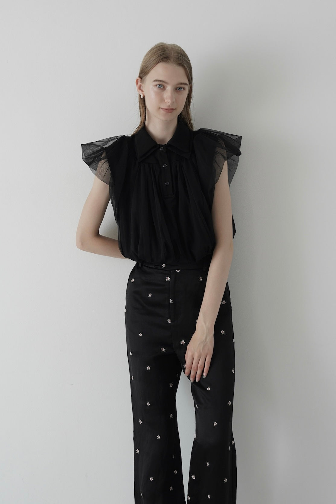 compact tulle polo tops