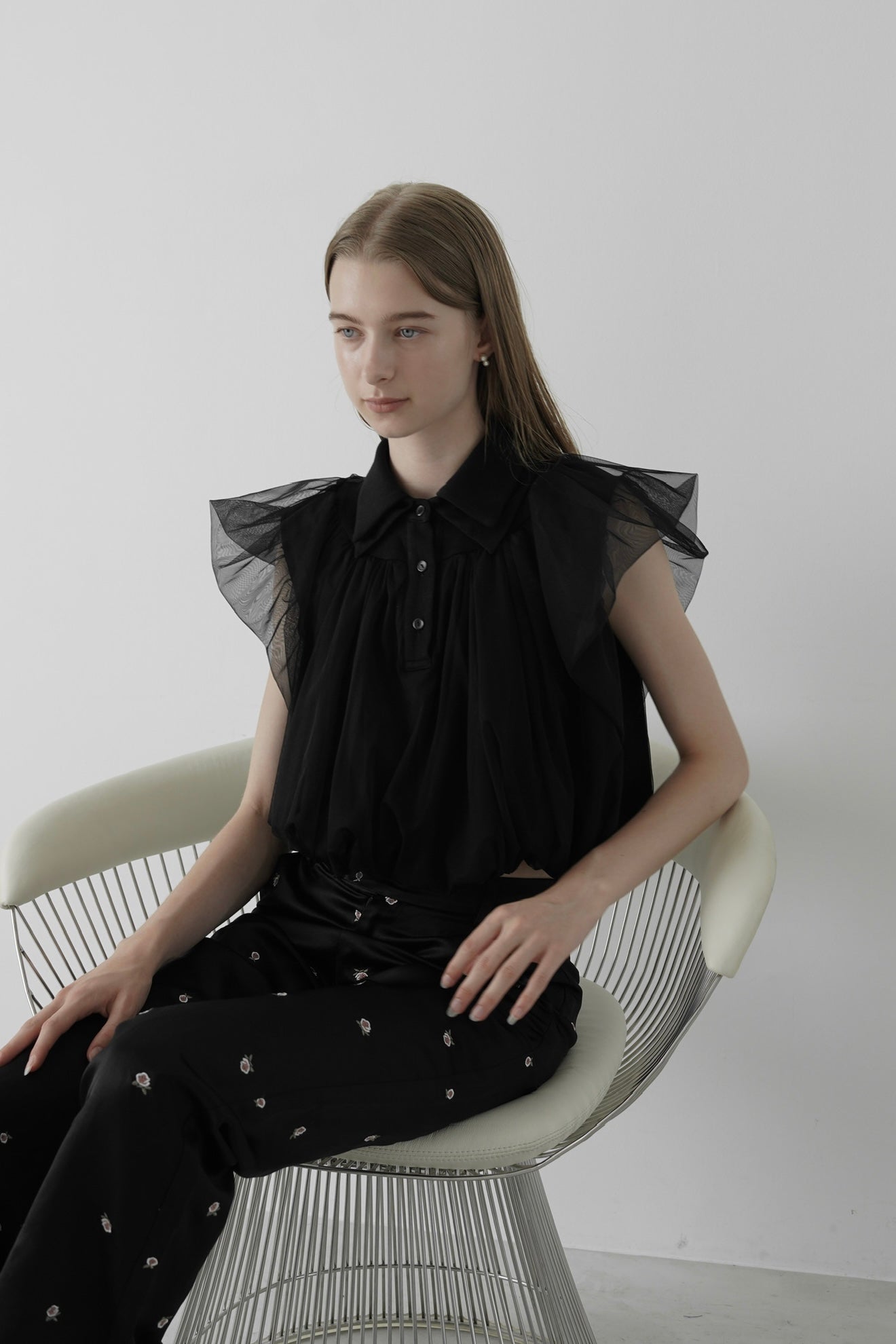 compact tulle polo tops