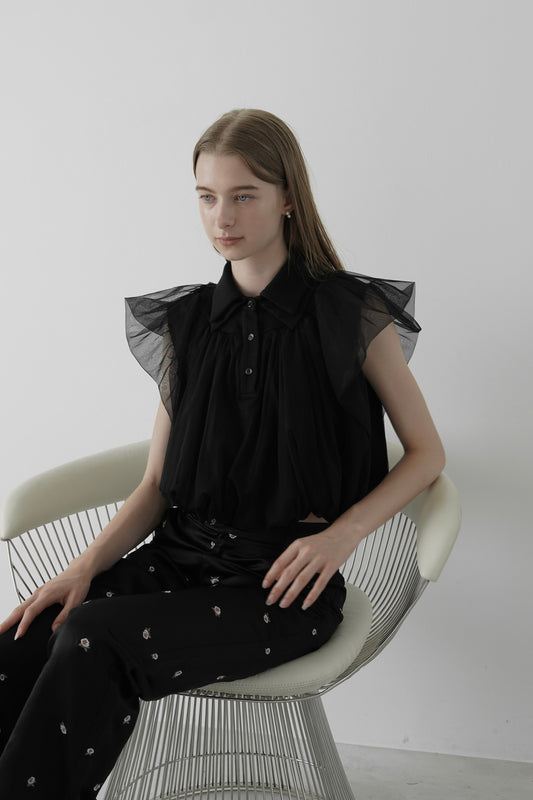 compact tulle polo tops