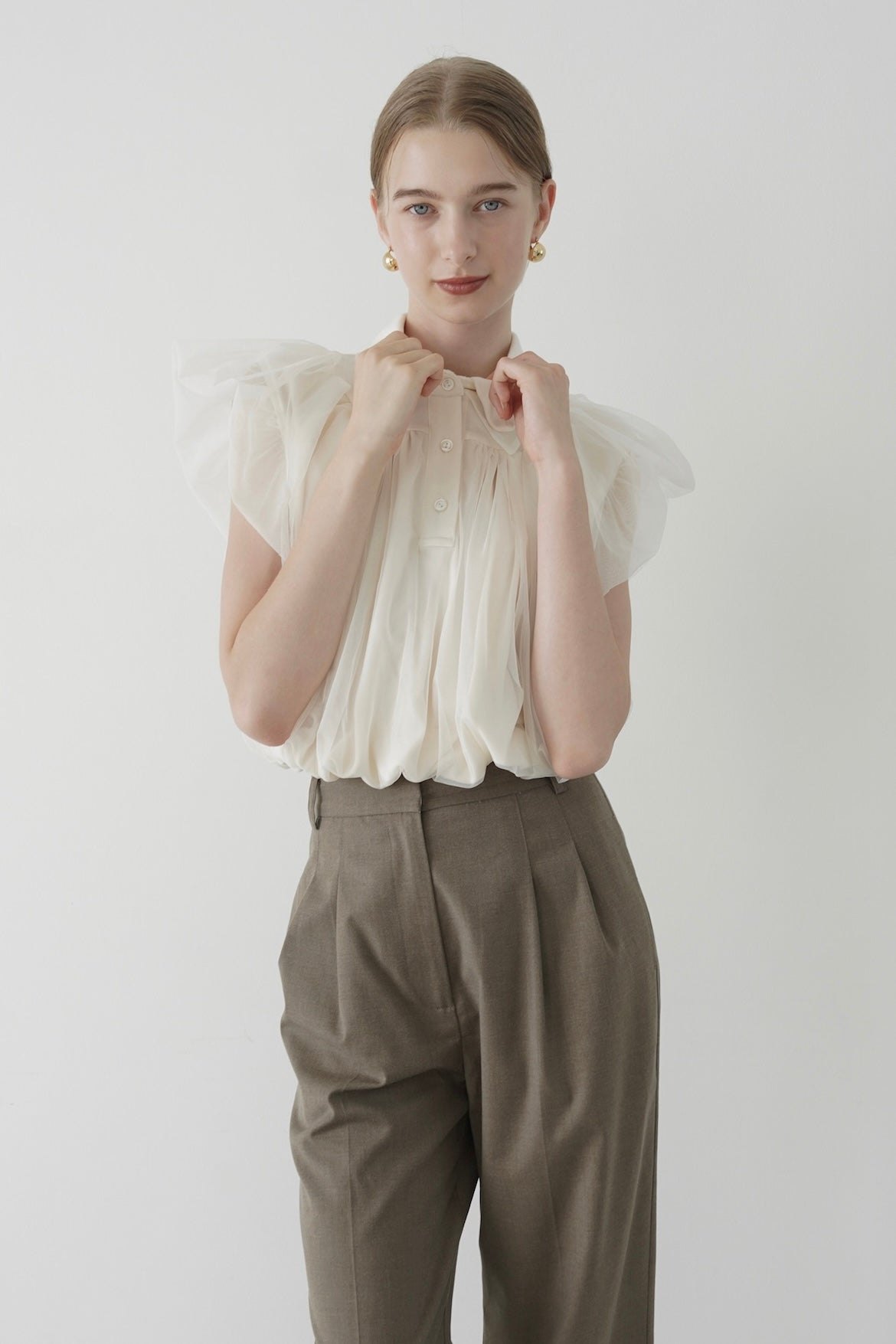 compact tulle polo tops