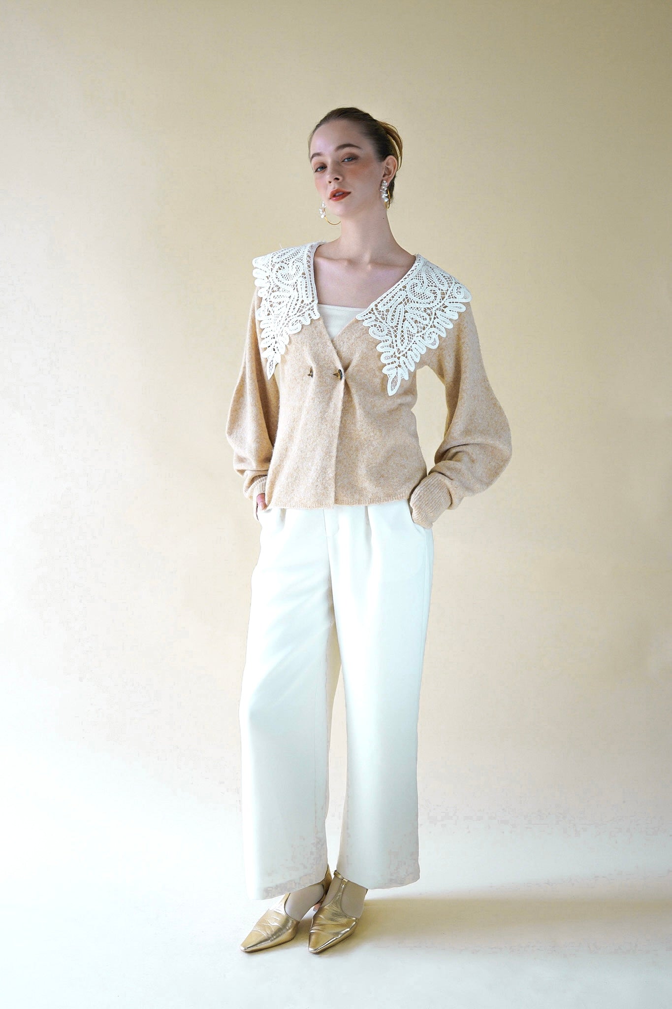 lace collar knit cardigan – Acka online store