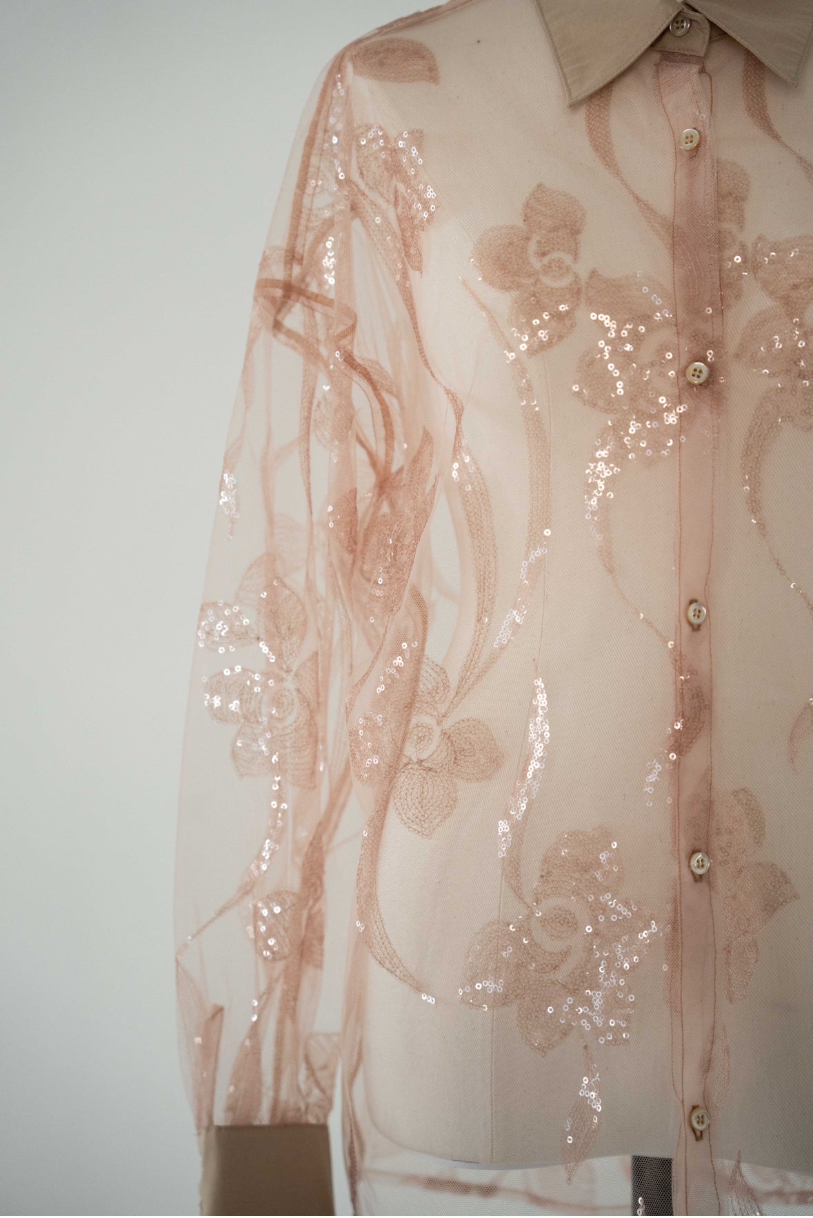 sequin flower sheer shirt