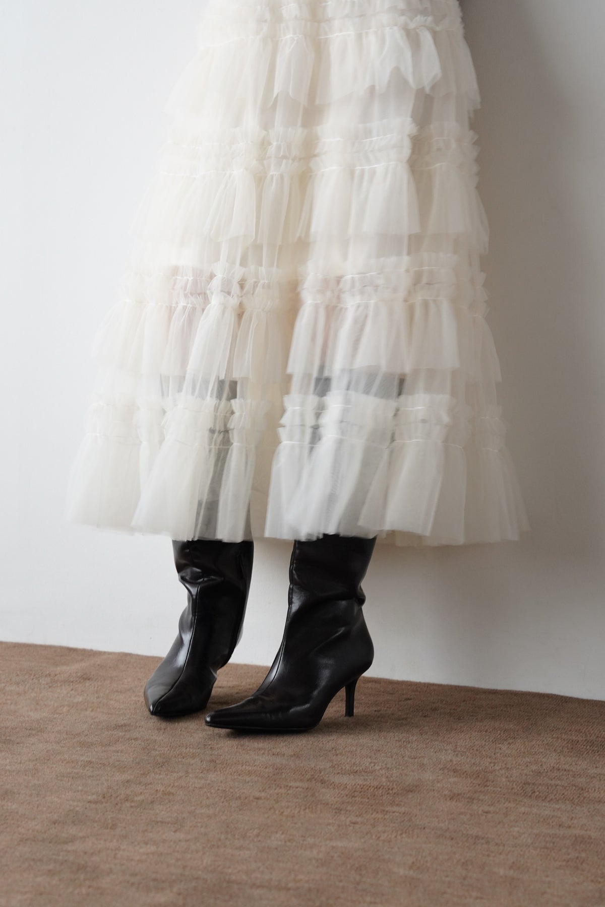 tulle tiered knit dress