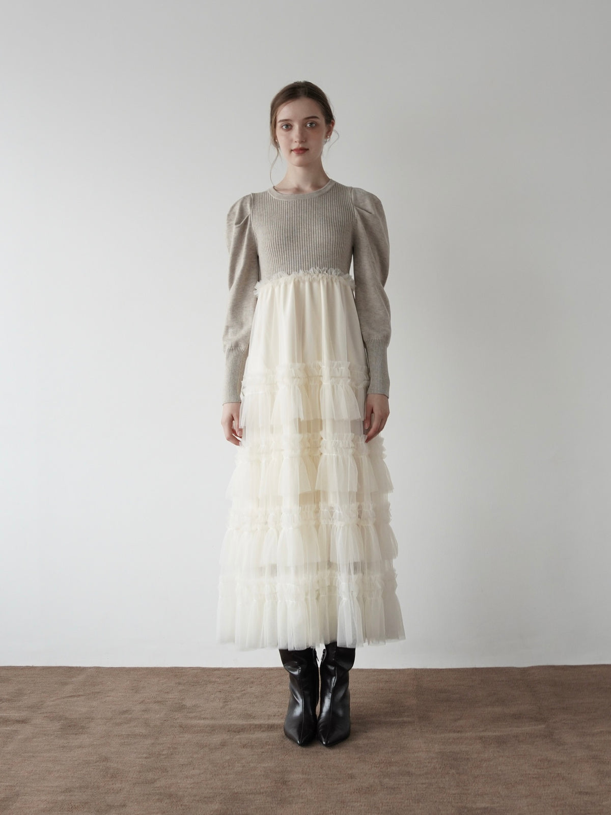 tulle tiered knit dress