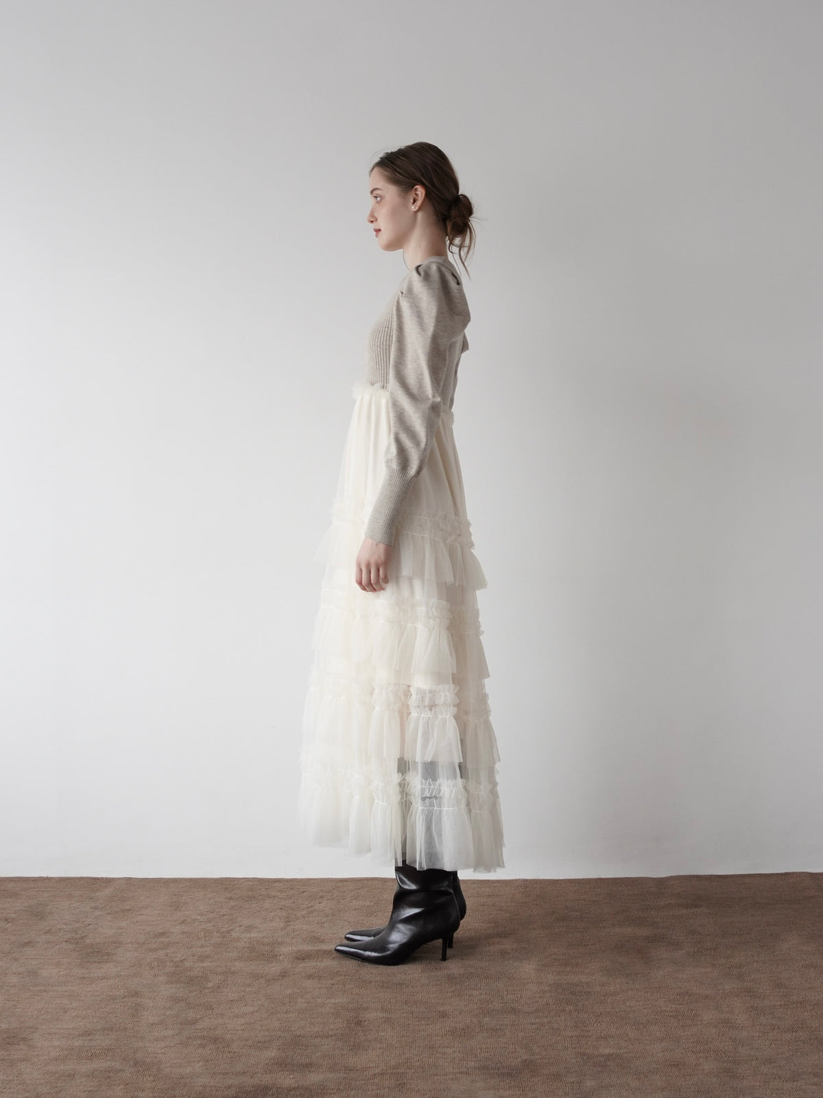 tulle tiered knit dress