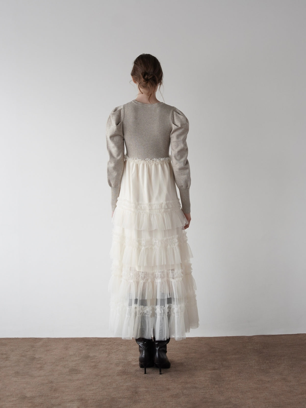 tulle tiered knit dress