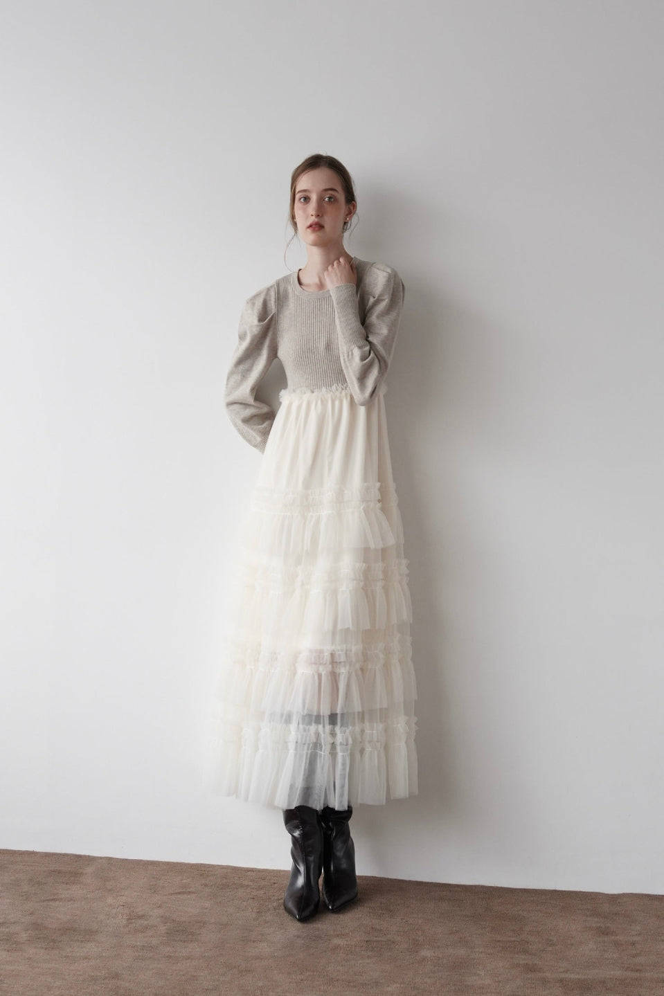 tulle tiered knit dress