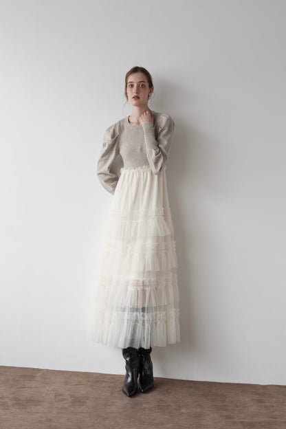 tulle tiered knit dress