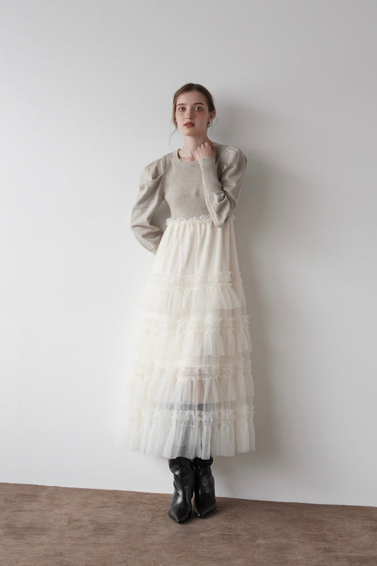 tulle tiered knit dress