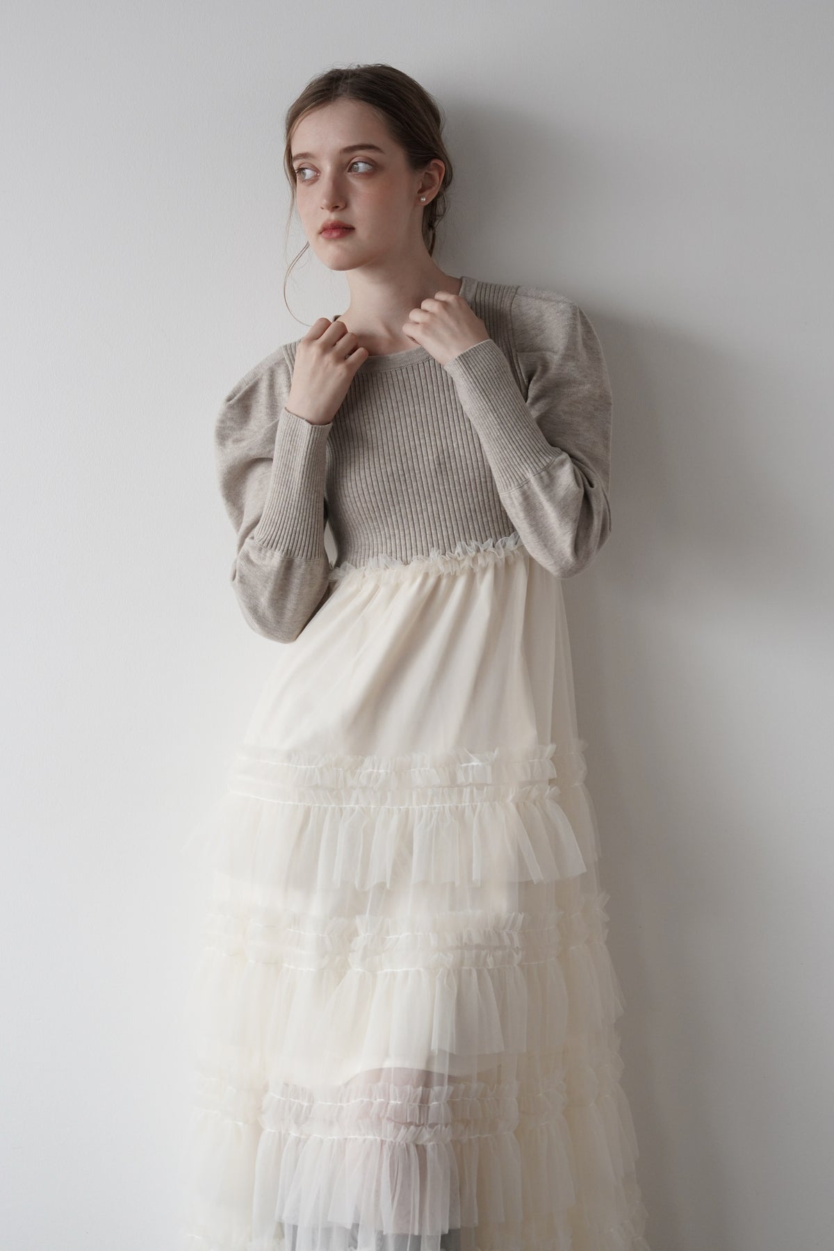 tulle tiered knit dress