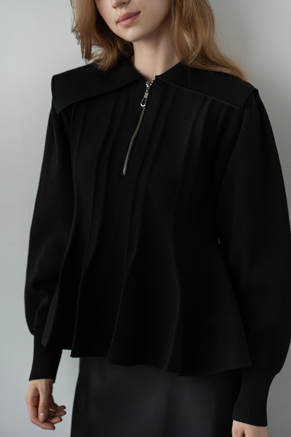 peplum zip knit tops