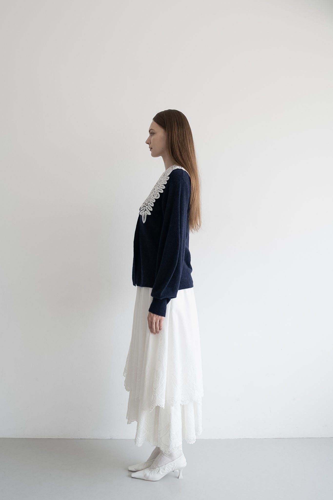 lace collar knit cardigan