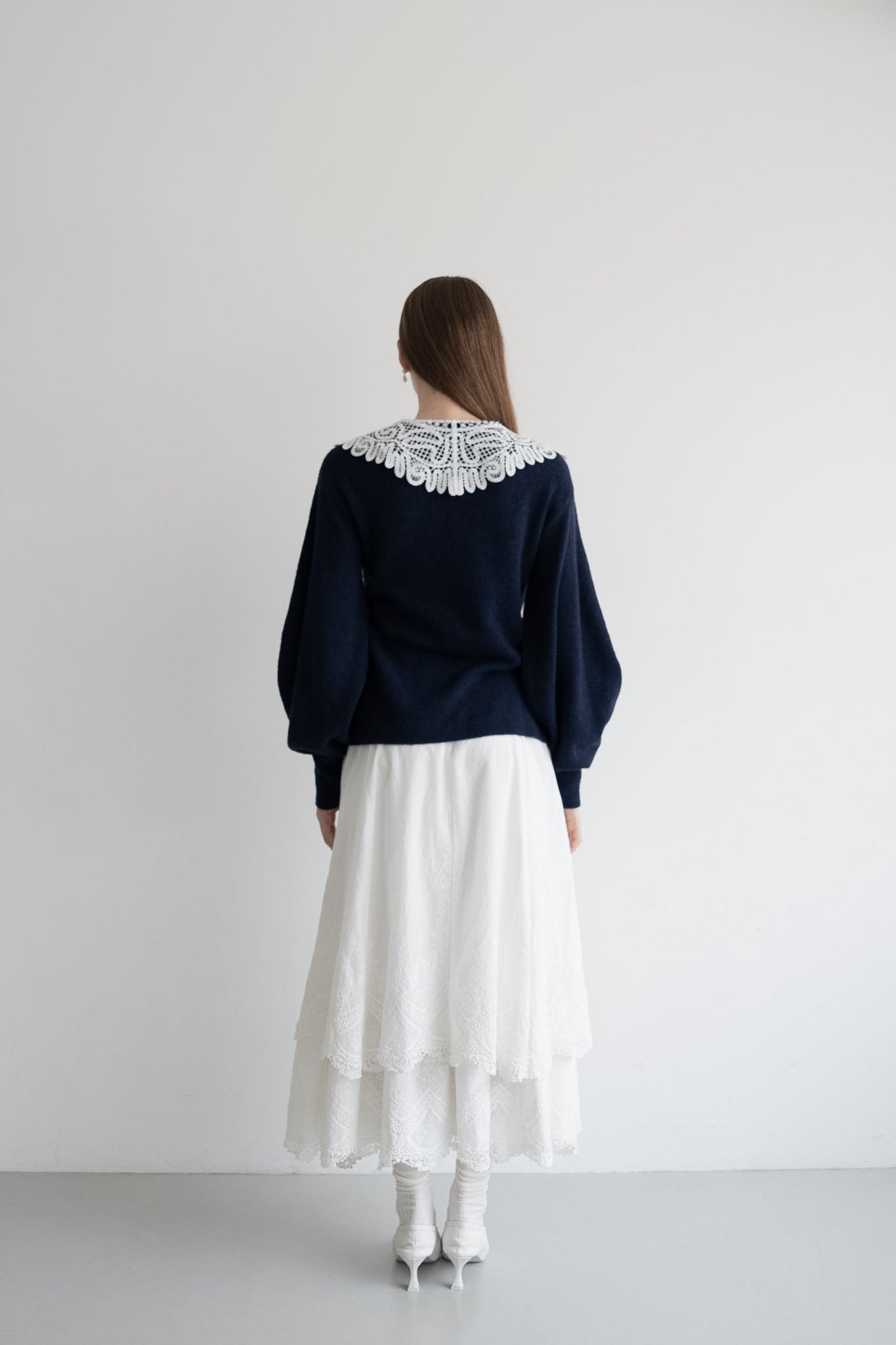 lace collar knit cardigan