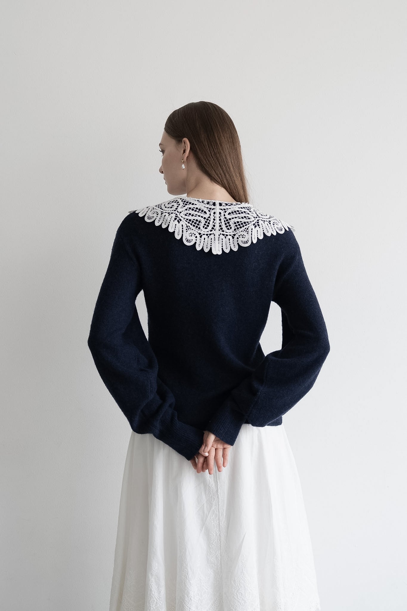 lace collar knit cardigan