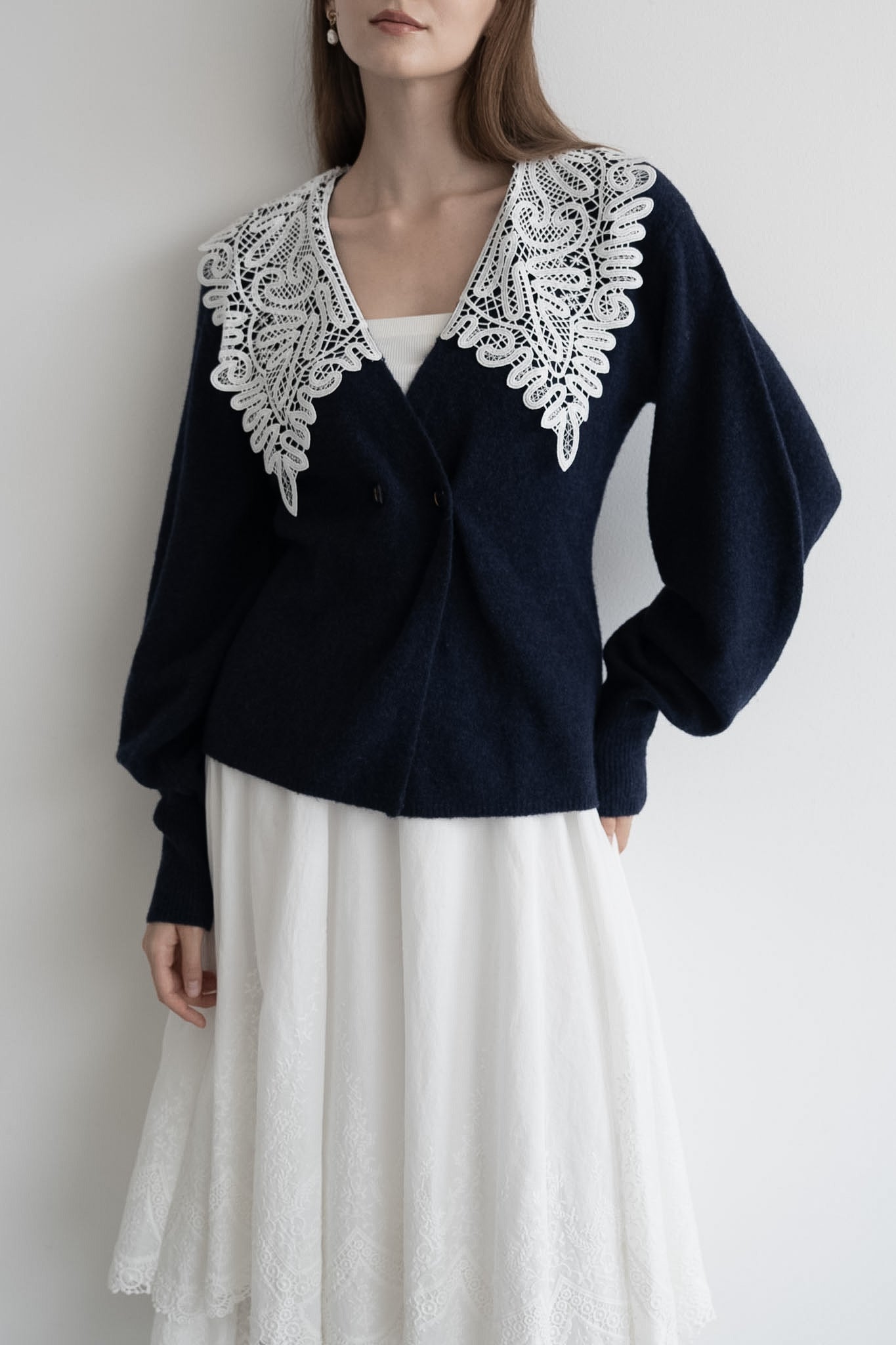 lace collar knit cardigan