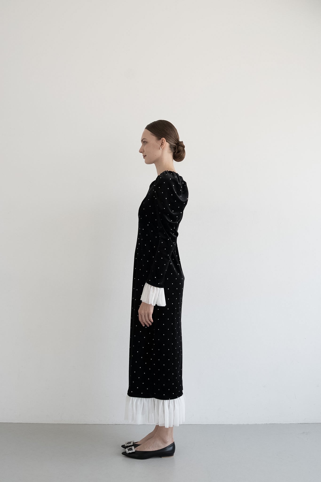 bijou dot velour frill dress