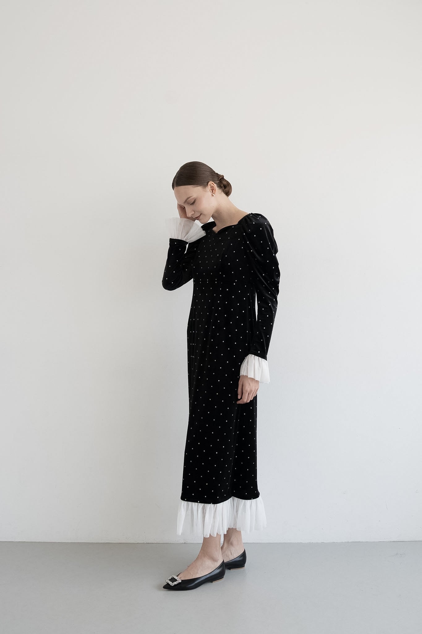bijou dot velour frill dress