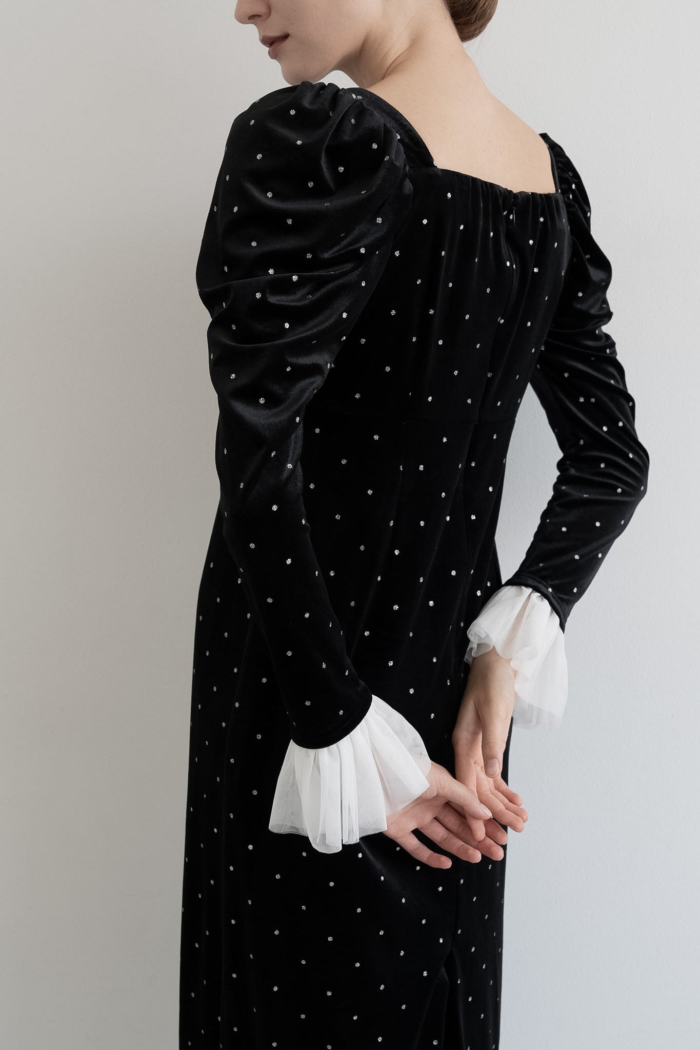bijou dot velour frill dress