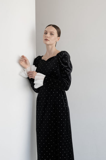 bijou dot velour frill dress