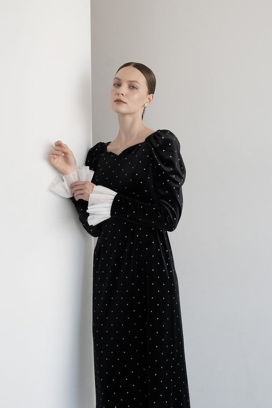 bijou dot velour frill dress