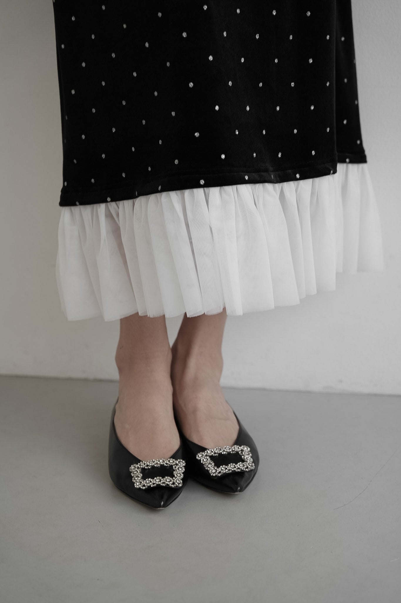 bijou dot velour frill dress