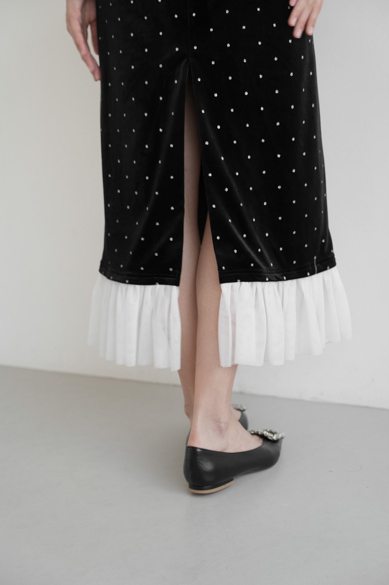 bijou dot velour frill dress