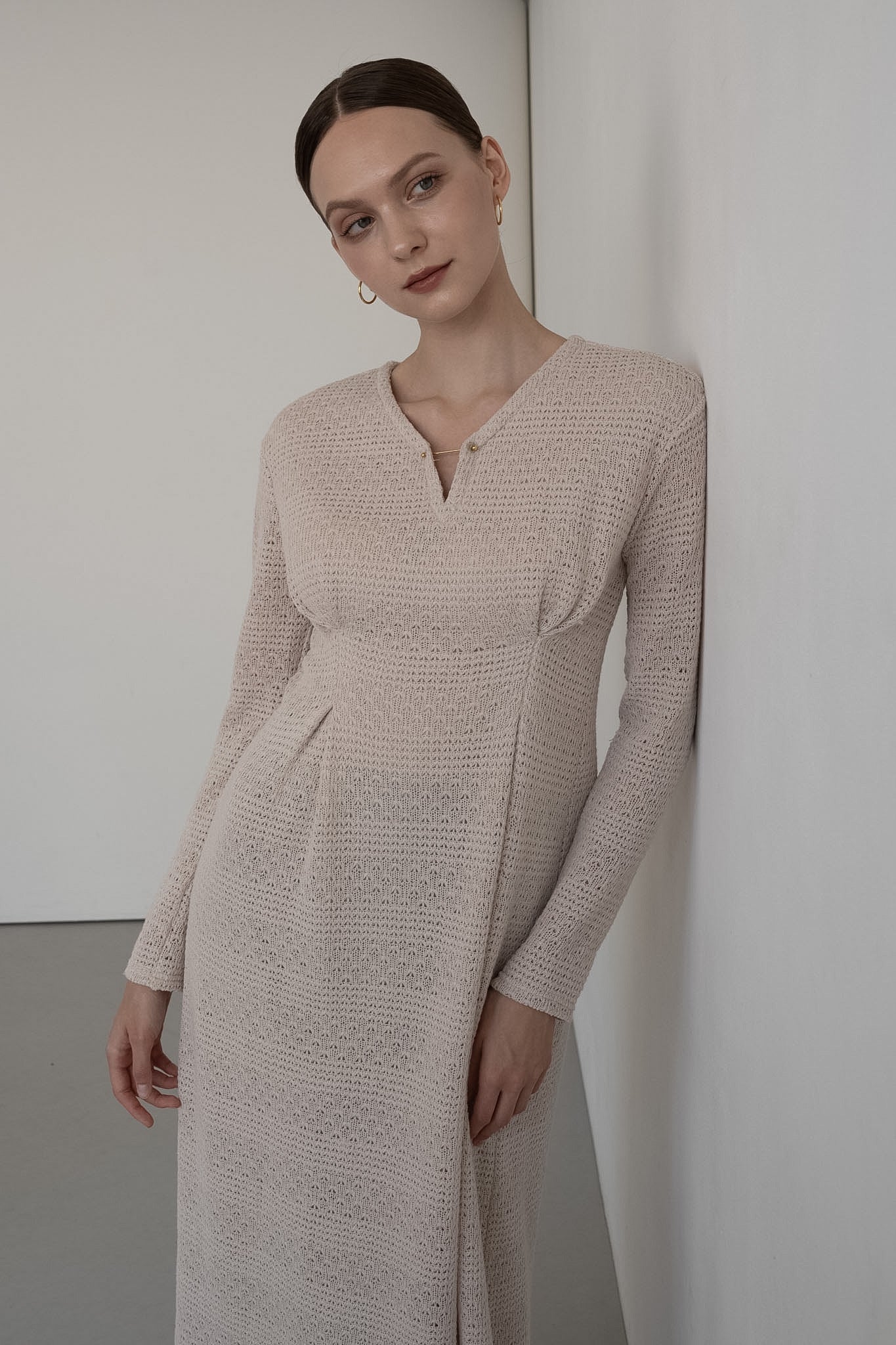 v neck lace knit one-piece