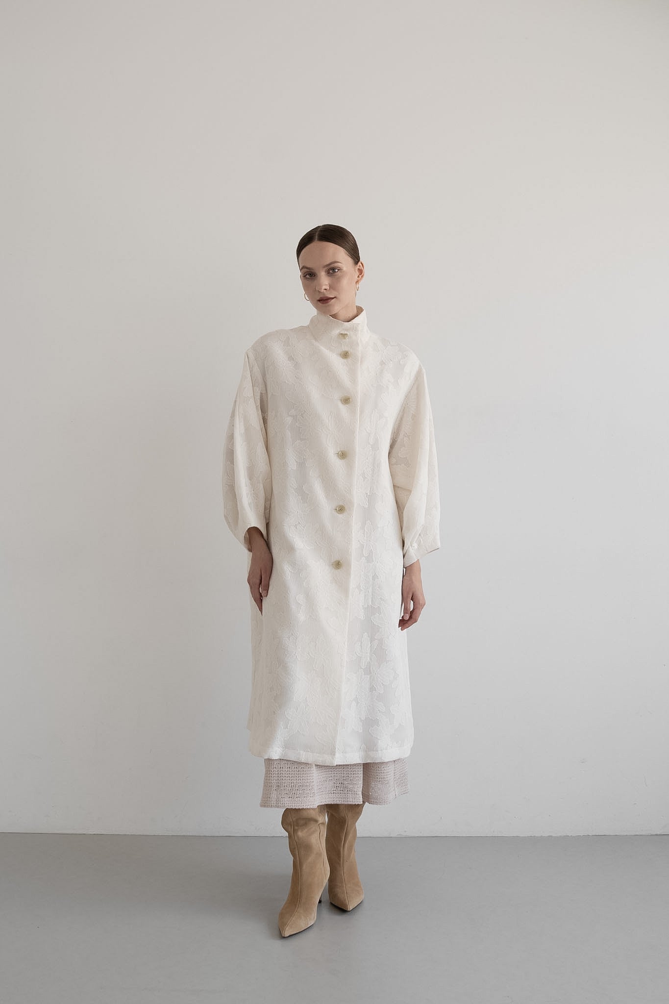 jacquard stand collar coat