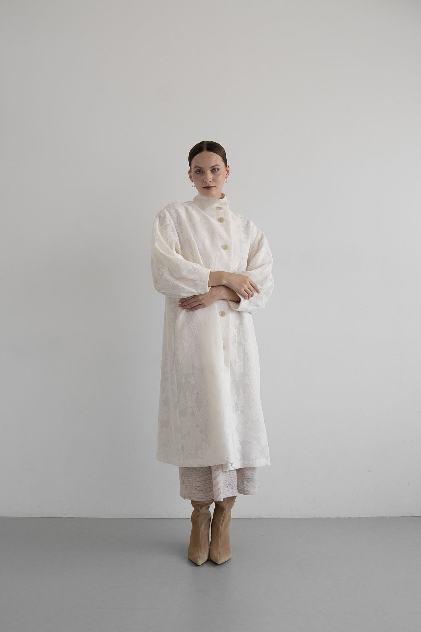 jacquard stand collar coat