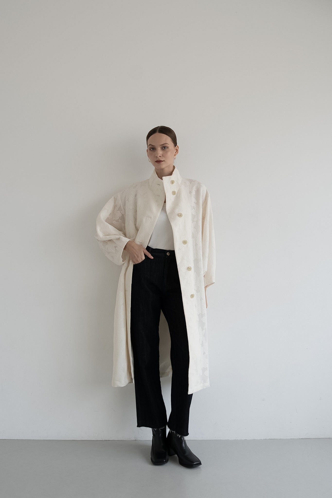 jacquard stand collar coat