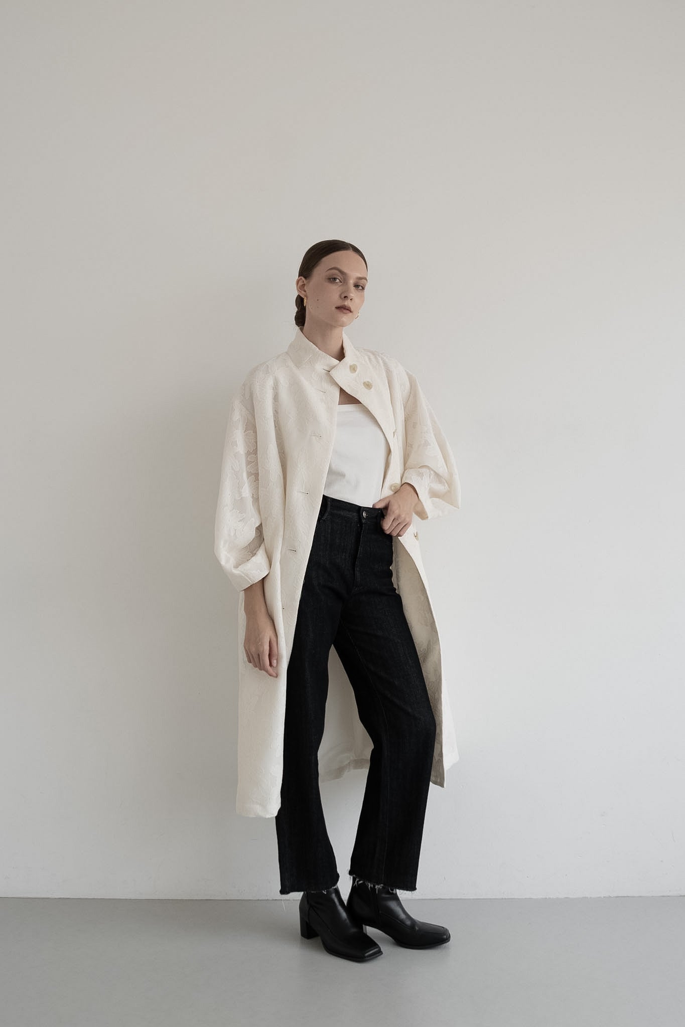 jacquard stand collar coat