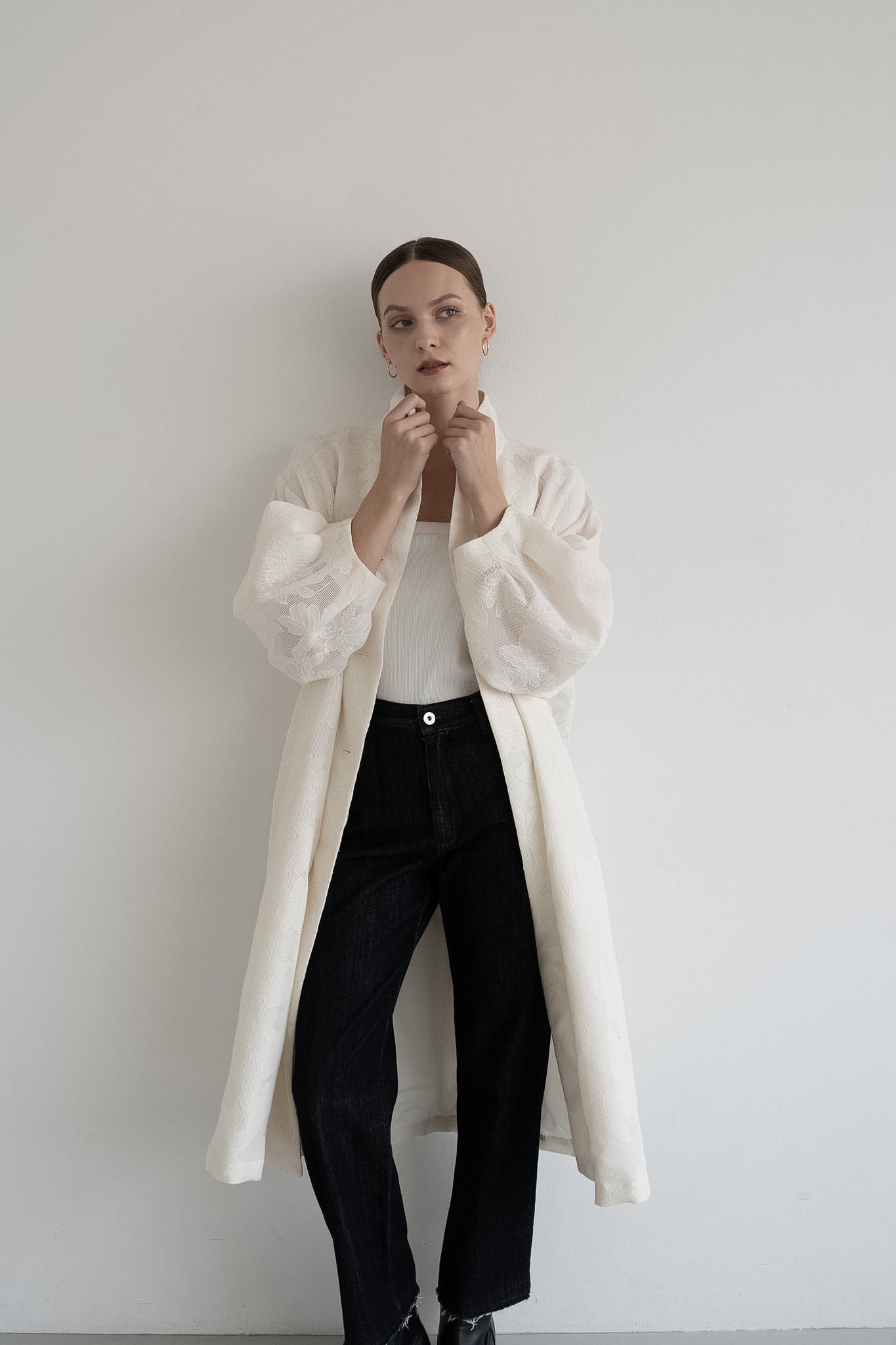 jacquard stand collar coat