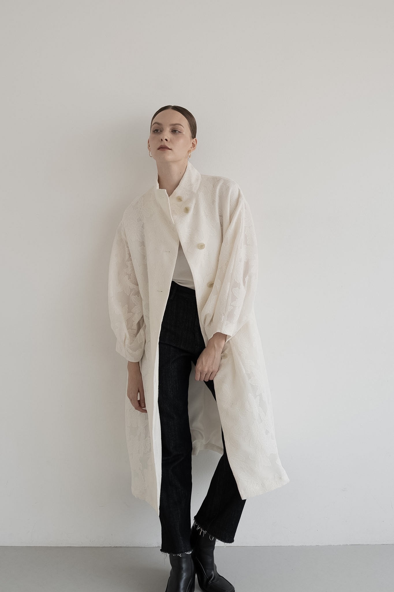 jacquard stand collar coat